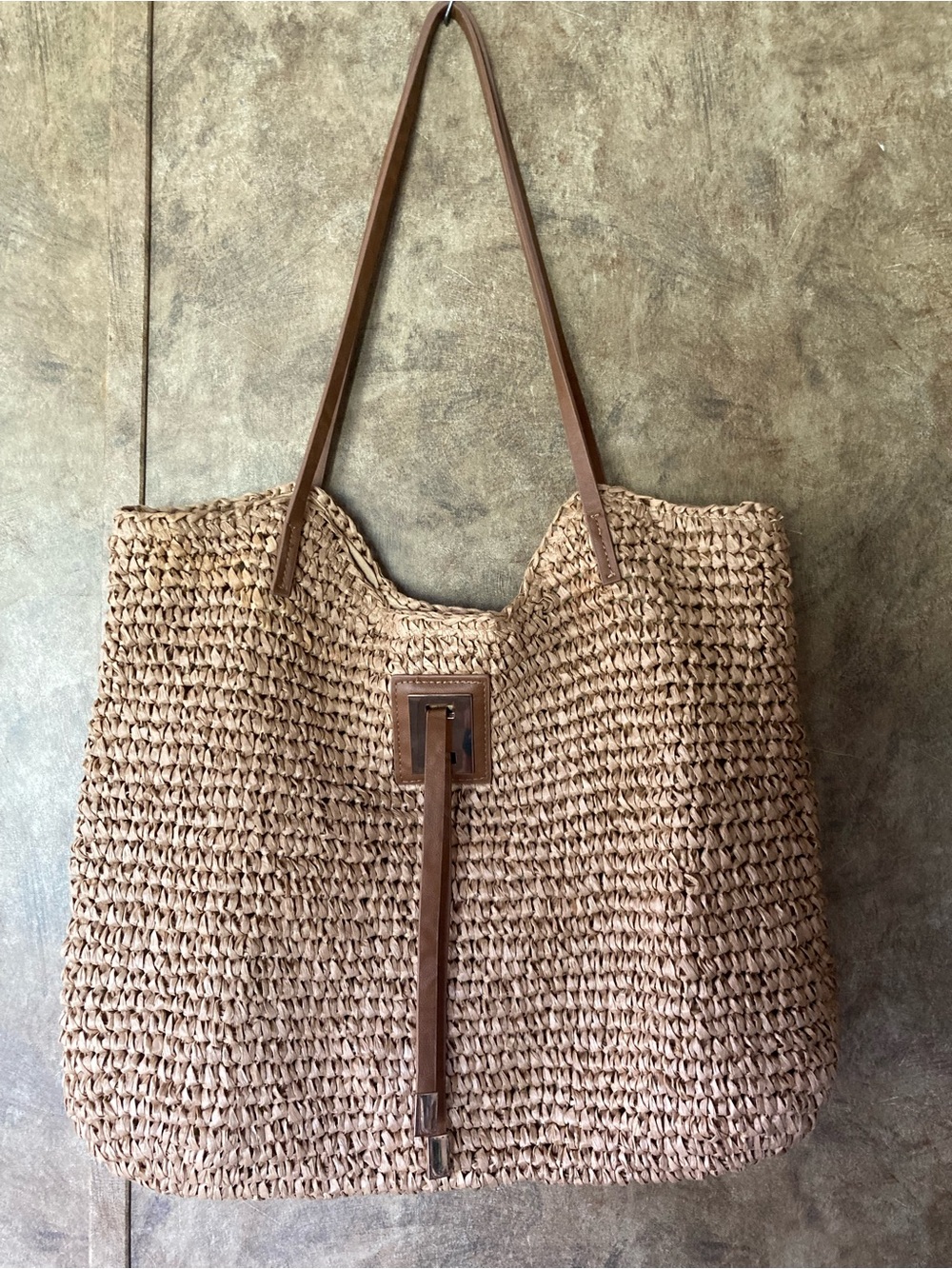 Studio Collection Medium Woven Straw Tote Handbag + Gold Hardwear - Picture 3 of 9
